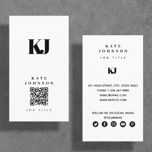 Moderne feste Monogramm-Initialen QR-Code Visitenkarte