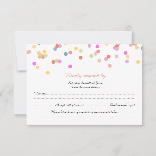 Moderne Festivals Confetti Wedding RSVP Cards Karte (Vorderseite)