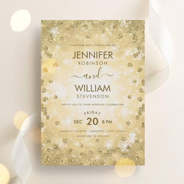 Moderne Festivals Gold Elegante Winterhochzeit Einladung (Modern Festive Gold Elegant Winter Wedding Invitation)