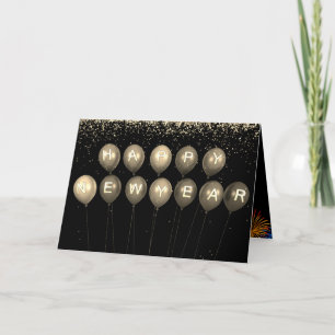 Moderne festliche Ballons & Feuerwerk Neujahr Feiertagskarte
