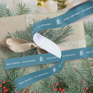 Moderne Festliche Blaue Minimalistische Baum Weihn Satinband