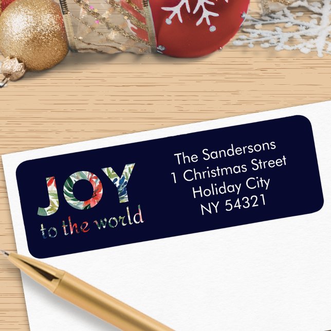 Moderne festliche Freude an der Weihnachtszeit (A set of Christmas return address labels with colorful 'Joy to the world' wording)