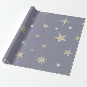 Moderne Festliche Grau Gold Stern Rolle Geschenkpapier