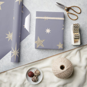 Moderne festliche Gray Gold Star Rolle Geschenkpapier