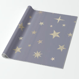 Moderne festliche Gray Gold Star Rolle Geschenkpapier
