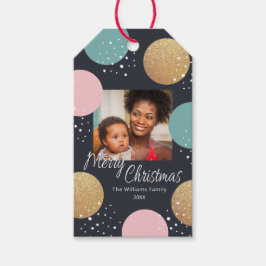 Moderne festliche Punkte Schnee Foto Weihnachten Geschenkanhänger