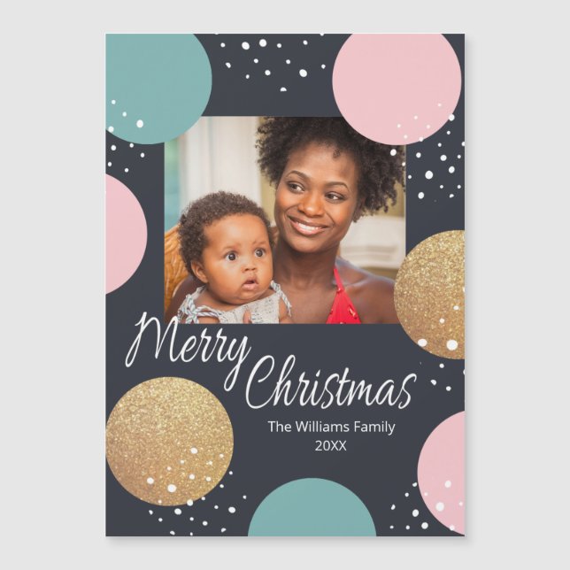 Moderne festliche Punkte Schnee Foto Weihnachten Magnetkarte (Vorderseite)