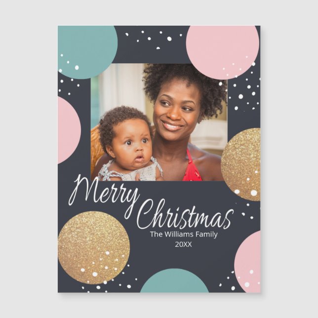 Moderne festliche Punkte Schnee Foto Weihnachten Magnetkarte (Vorderseite)