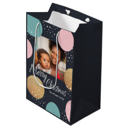 Moderne festliche Punkte Schnee Foto Weihnachten Mittlere Geschenktüte