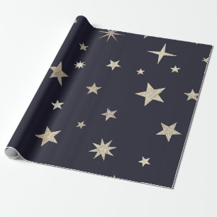 Moderne Festliche Schwarz Gold Stern Rolle  Geschenkpapier