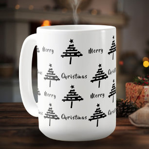 Moderne Festliche Schwarz-Weiß-Weihnachtsbaum-Feie Kaffeetasse