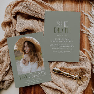 Moderne Fete Green sie tat es Foto Arch Abschluss Einladung