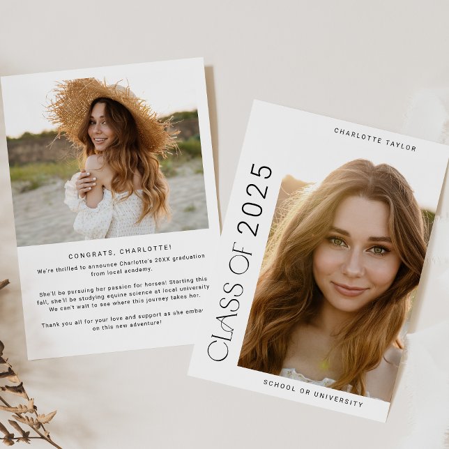 Moderne Fete Minimal Class 2025 Foto Abschluss Ankündigung (Modern Fete Minimal Class of 2025 Photo Graduation Announcement)