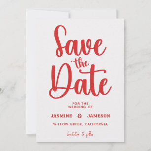 Moderne, fett, lässige, rote Schrift, Foto, Hochze Save The Date