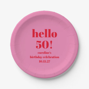 Moderne fett leuchtend rosa rot 50. Geburtstag ind Pappteller