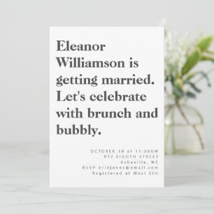 Moderne, fett Schwarz-weiße Typografie Bridal Brun Einladung