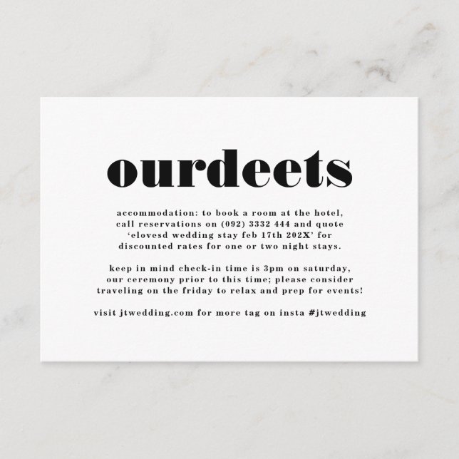 Moderne, fett Schwarz-weiße Zusatzinformationen Un Begleitkarte (Vorderseite)