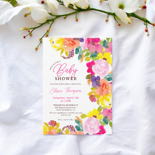 Moderne, fette Aquarell-Blume schreiben Babydusche Einladung