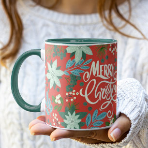 Moderne fette floral frohe Weihnachten Tasse