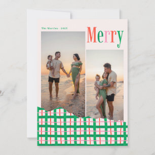 Moderne, fette, fröhliche Familienfoto-Plaid-Weihn Feiertagskarte