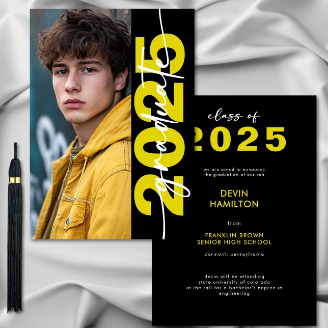 Moderne fette gelbe Typografie Grad Ankündigung (Modern Bold Yellow Typography Grad Announcement)