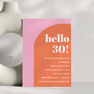 Moderne Fette Geometrische Rosa Orange 30. Geburts Einladung