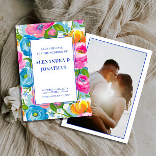Moderne Fette Helle Farbige Florale Foto Hochzeit Save The Date