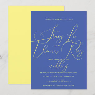 Moderne Fette Helle Gelbe Blaue Schrift Hochzeit  Einladung