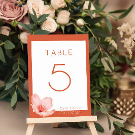 Moderne, fette, helle Orangenhochzeit Tischnummer