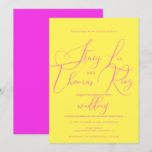 Moderne Fette Hellrosa Gelbe Schrift Hochzeit  Einladung