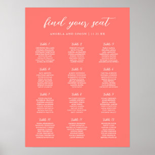Moderne Fette Lebendige Korallen-Hochzeit Sitzordn Poster