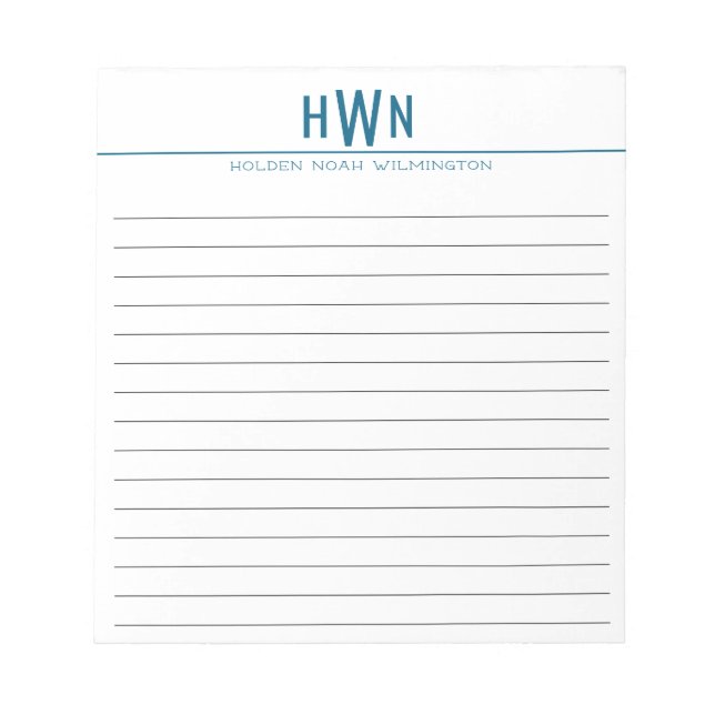 Moderne Fette Monogramm Herren Einfach Notizblock (Vorderseite)