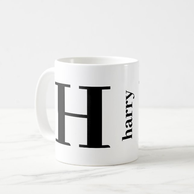 Moderne, fette Monogramm Name Schwarz-weiß Kaffee  Kaffeetasse (Vorderseite Links)