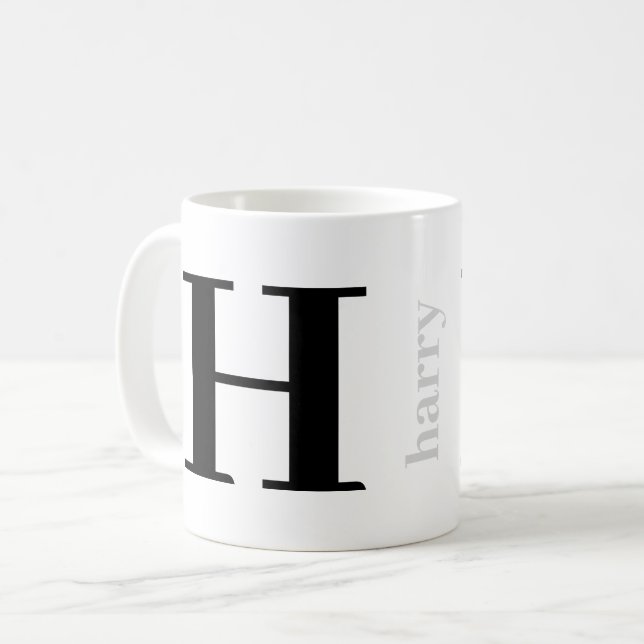 Moderne fette Monogramm Name Silver Black Coffee T Kaffeetasse (Vorderseite Links)