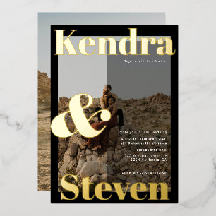 Moderne, fette Namen Schwarz-weiße Hochzeit des Fo Folieneinladung