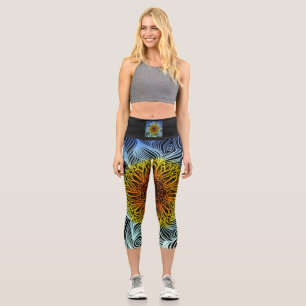Moderne fette Neonsonnenblume Capri Leggings