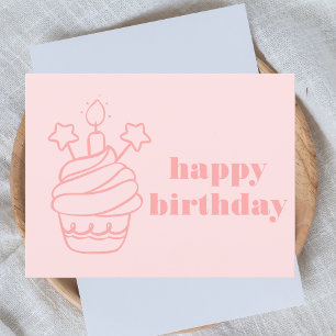 Moderne Fette Pastellrosa Mädchen Happy Birthday Postkarte