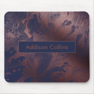 Moderne, fette Rose Gold & Navy Blauer Marmorname Mousepad