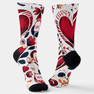 Moderne fette rote Herzen & blumenmonogramm Socken