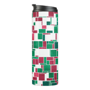 Moderne, fette, rote und grüne Weihnachts-Mondrian Thermosbecher