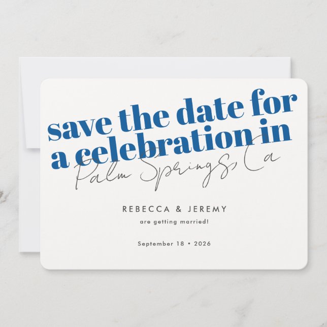 Moderne, fette Typografie Blue Wedding Save The Date (Vorderseite)
