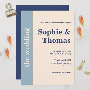 Moderne, fette Typografie Dusty Blue Navy Hochzeit Einladung