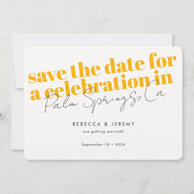 Moderne fette Typografie Goldene gelbe Hochzeit Save The Date (Vorderseite)