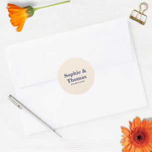 Moderne Fette Typografie Hochzeit Creme Marineblau Runder Aufkleber