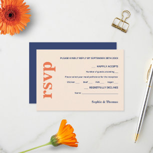 Moderne fette Typografie-Hochzeit Orange Navy Blau RSVP Karte
