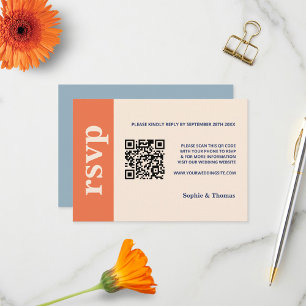 Moderne Fette Typografie Hochzeit Orange Staubblau RSVP Karte