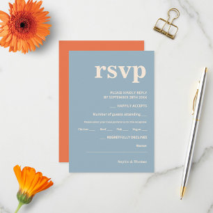 Moderne Fette Typografie Hochzeit Staubblau Apriko RSVP Karte