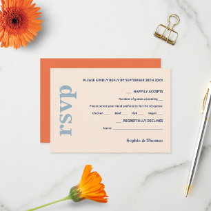 Moderne Fette Typografie Hochzeit Staubblau Apriko RSVP Karte