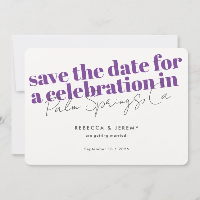 Moderne, fette Typografie, Lila Hochzeit Save The Date (Vorderseite)