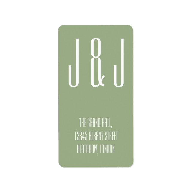 Moderne fette Typografie Monogram Sage Green Adressaufkleber (Vorne)
